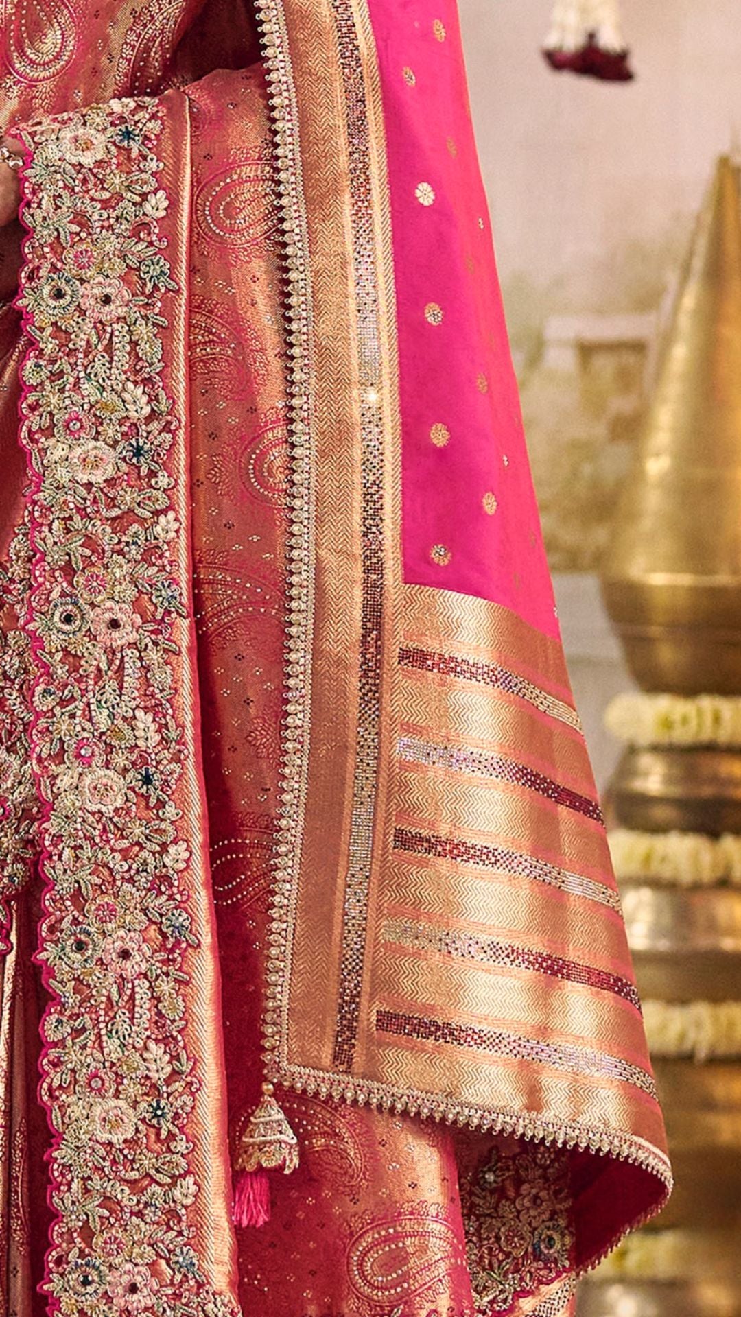 Rani Pink Silk Embroidered Saree With Dupatta
