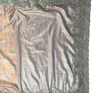 Peach Pure Banarasi Unstitched Saree with Sequins, Swarovski & Zari Work