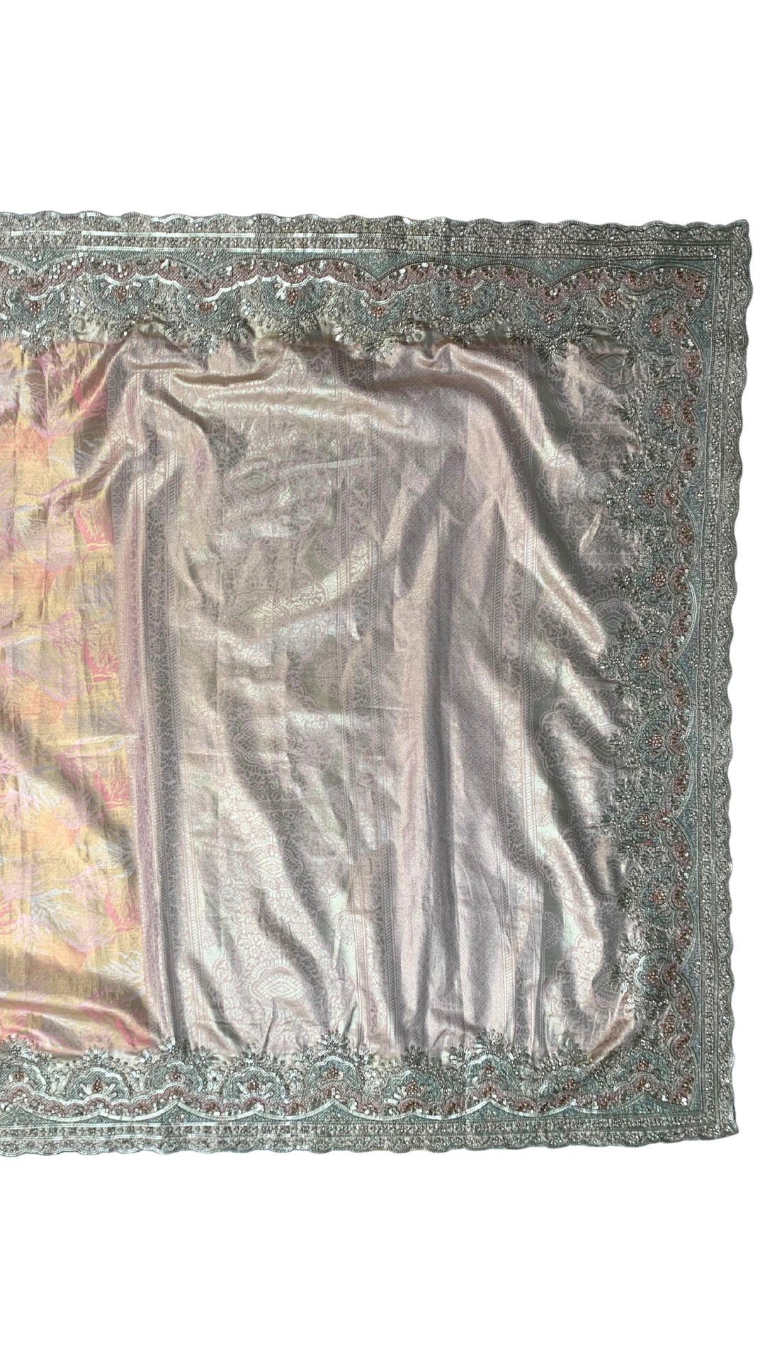 Peach Pure Banarasi Unstitched Saree with Sequins, Swarovski & Zari Work