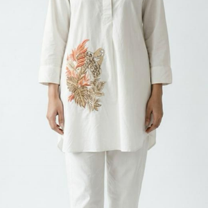 White Cotton Coord Set with Thread Work