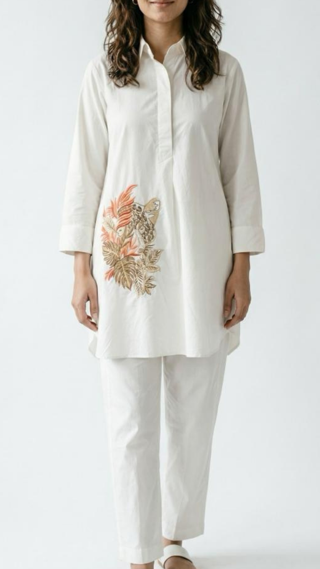 White Cotton Coord Set with Thread Work