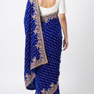 Blue Tissue Unstitched Saree Embellished With Sequins, Cutdana & Zari Work