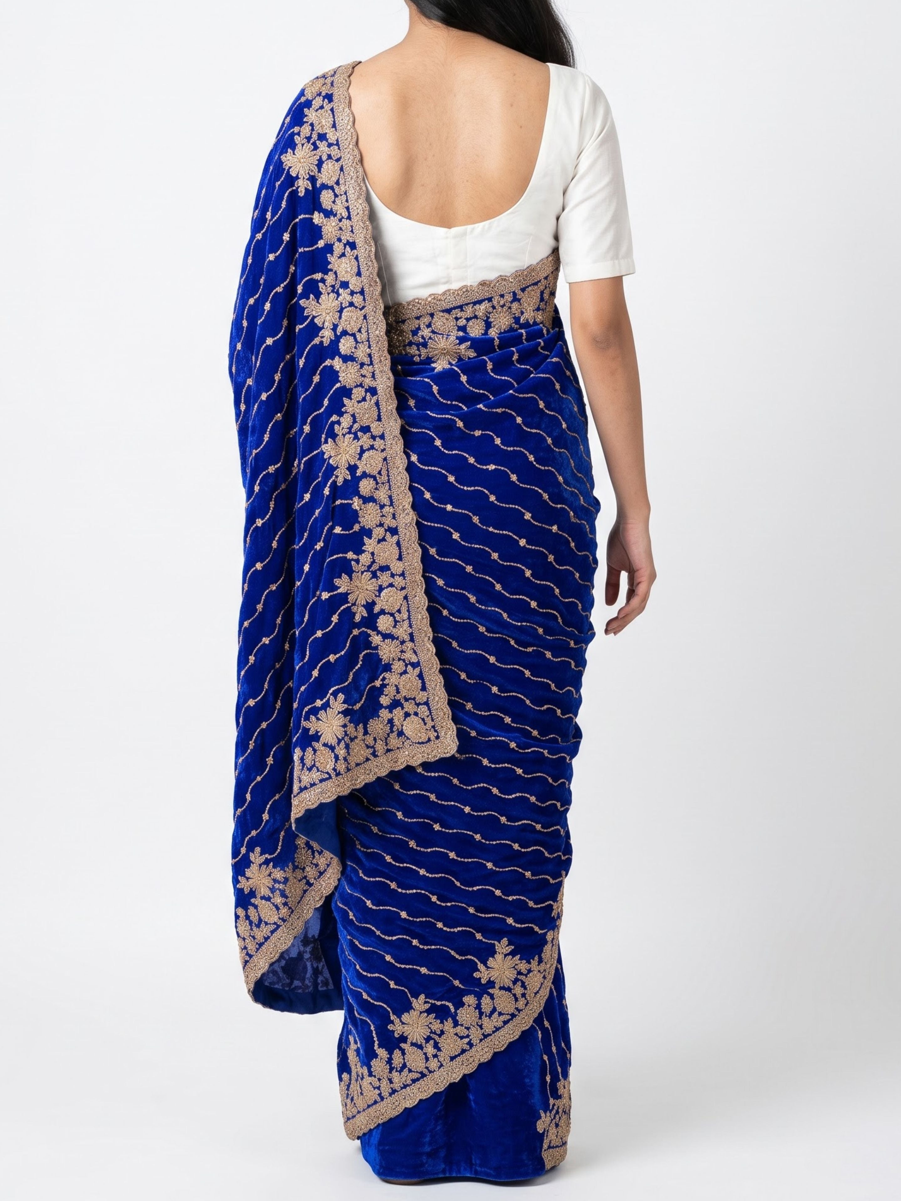 Blue Tissue Unstitched Saree Embellished With Sequins, Cutdana & Zari Work
