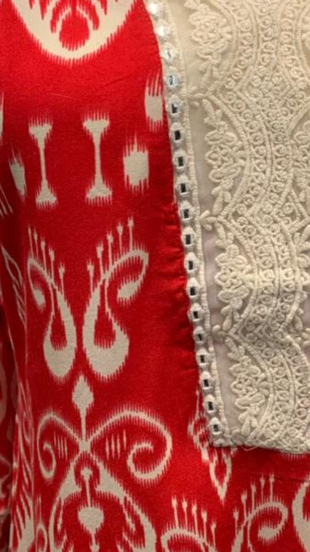 Red Maslin Cotton Coord Set with Fine Lace Work