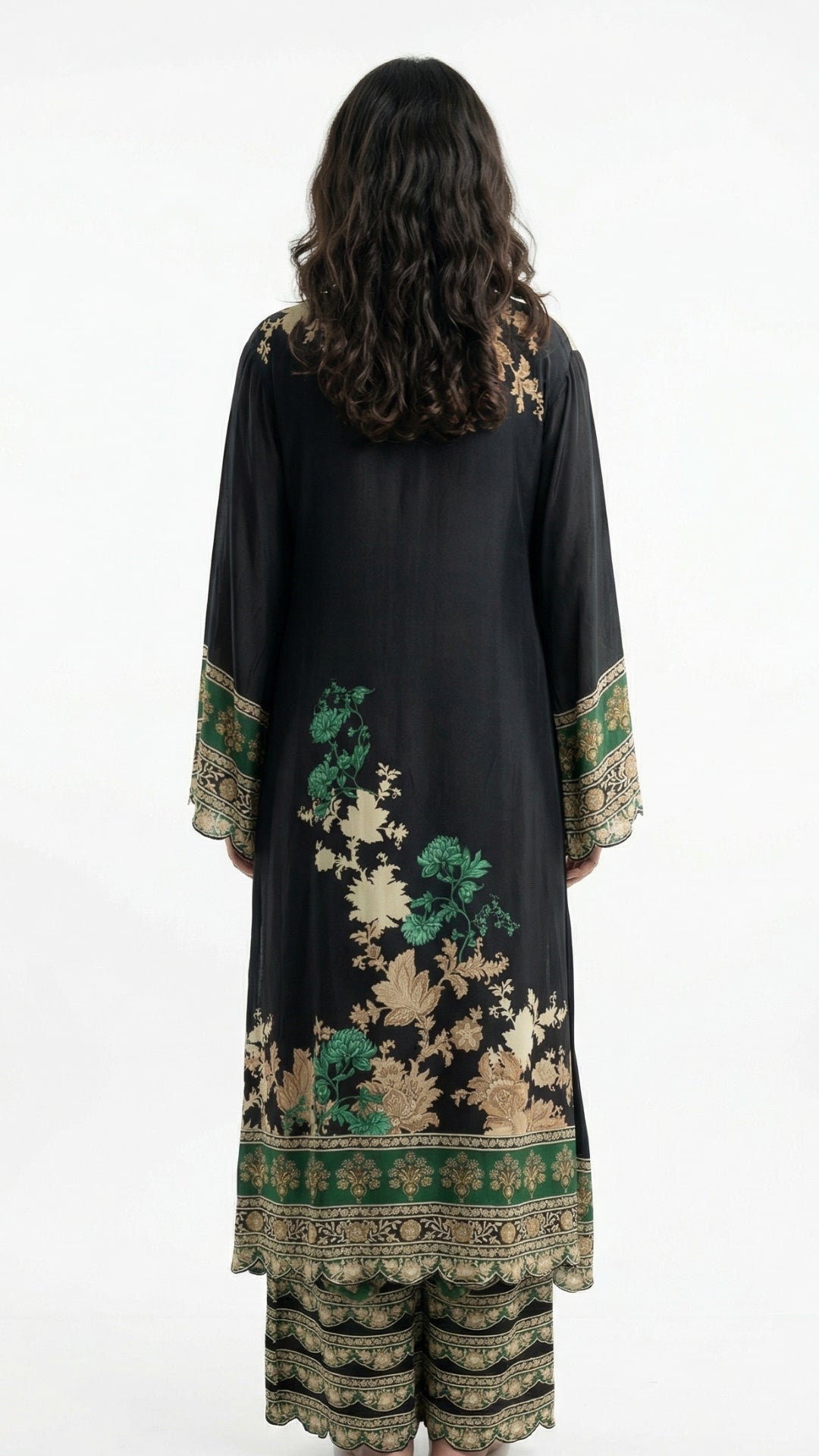 Black Crepe Coord Set with Digital Print & Mirror