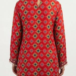 Cherry Red Crepe Coord Set with Digital Print, Zari & Mirror Detailing
