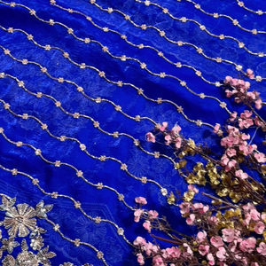 Blue Tissue Unstitched Saree Embellished With Sequins, Cutdana & Zari Work