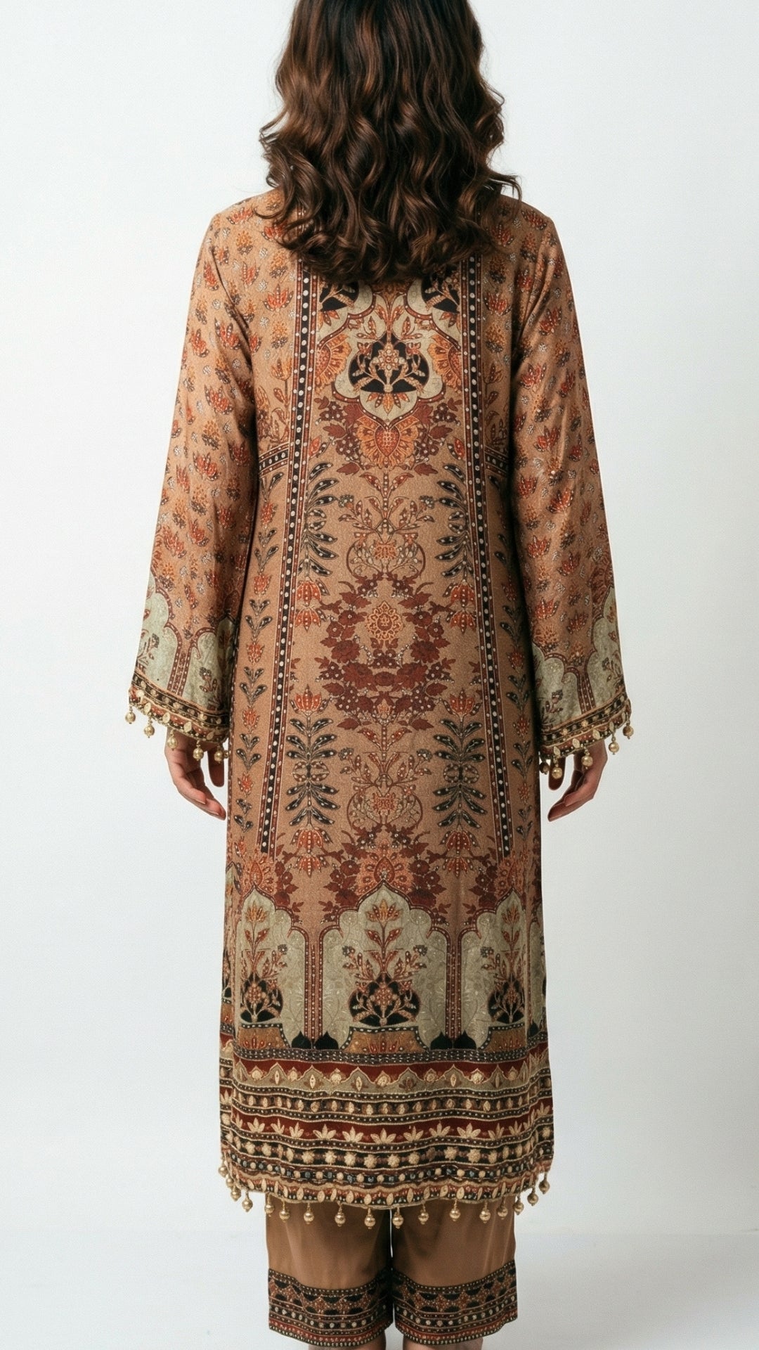 Rust Brown Muslin Suit Set with Gota Patti, Sequence & Moti Latkan Work
