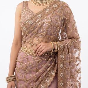 Net Saree Embellished With Cutdana, Sequins & Pearl Work