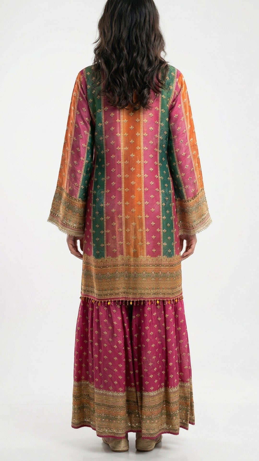 Rani Pink Tissue Indowestern with Sequins, Gota Patti, Stone & Moti Latkan Detailing