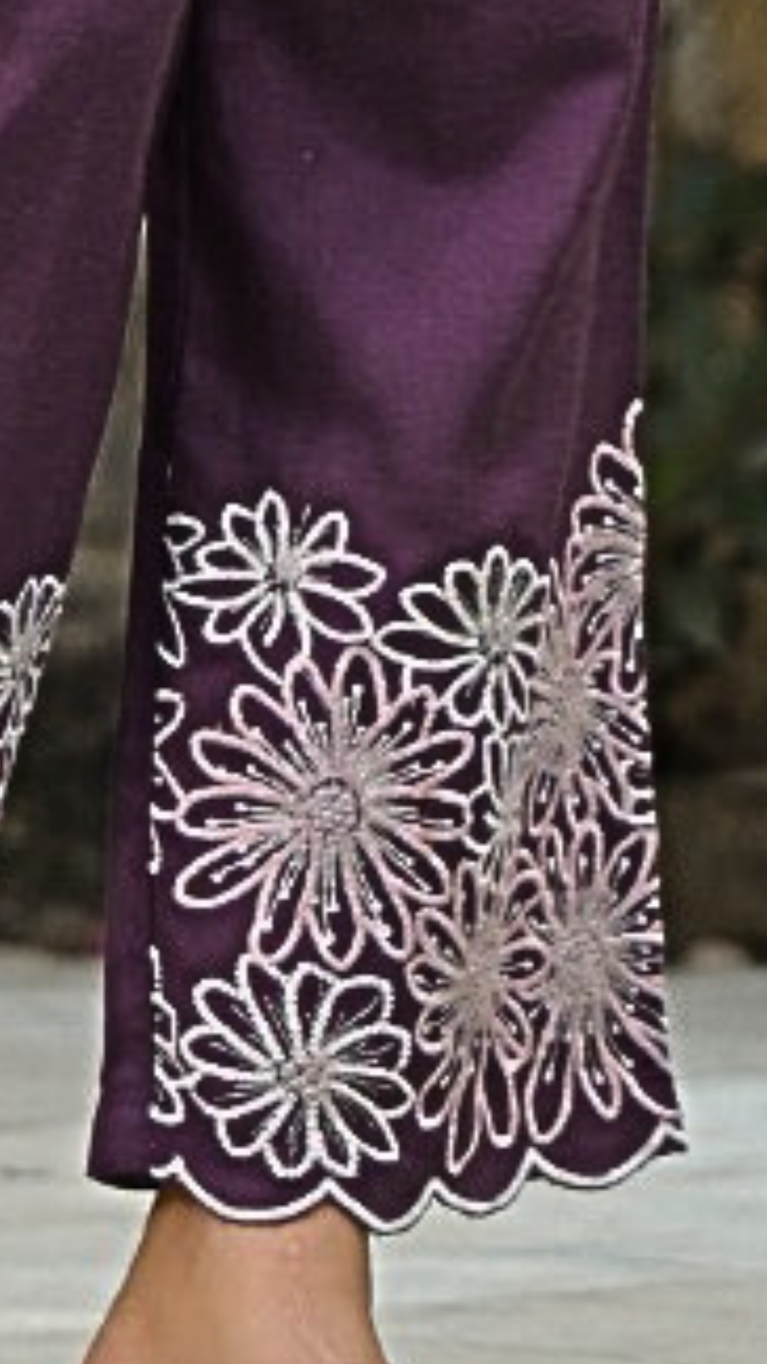 Grape Purple Linen Cotton Coord Set with Thread Embroidery