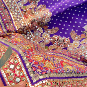 Rani Crepe Saree Embellished With Sequins & Mirror Work