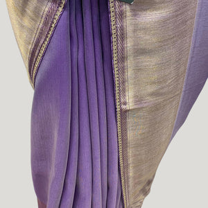 Purple Silk Saree with Stitched Blouse and Zari, Cutdana & Sequins Work