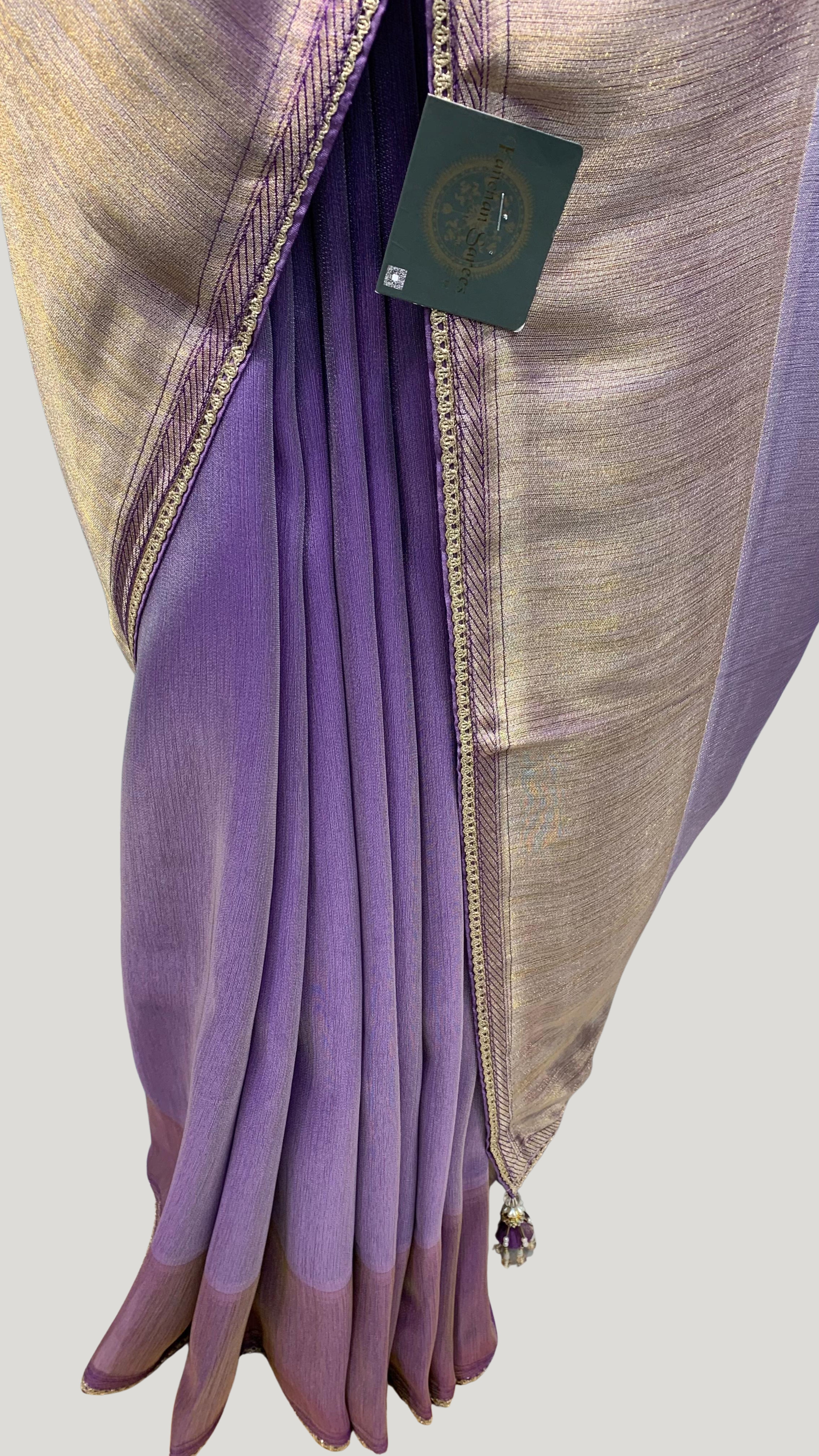Purple Silk Saree with Stitched Blouse and Zari, Cutdana & Sequins Work