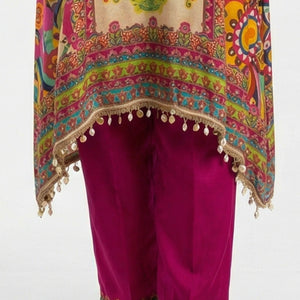 Multicolour Muslin Crepe Coord Set with Digital Print & Mirror Work