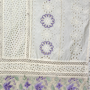 White Blue Digital Printed Chikankari Semi Stitched Suit With Thread Work