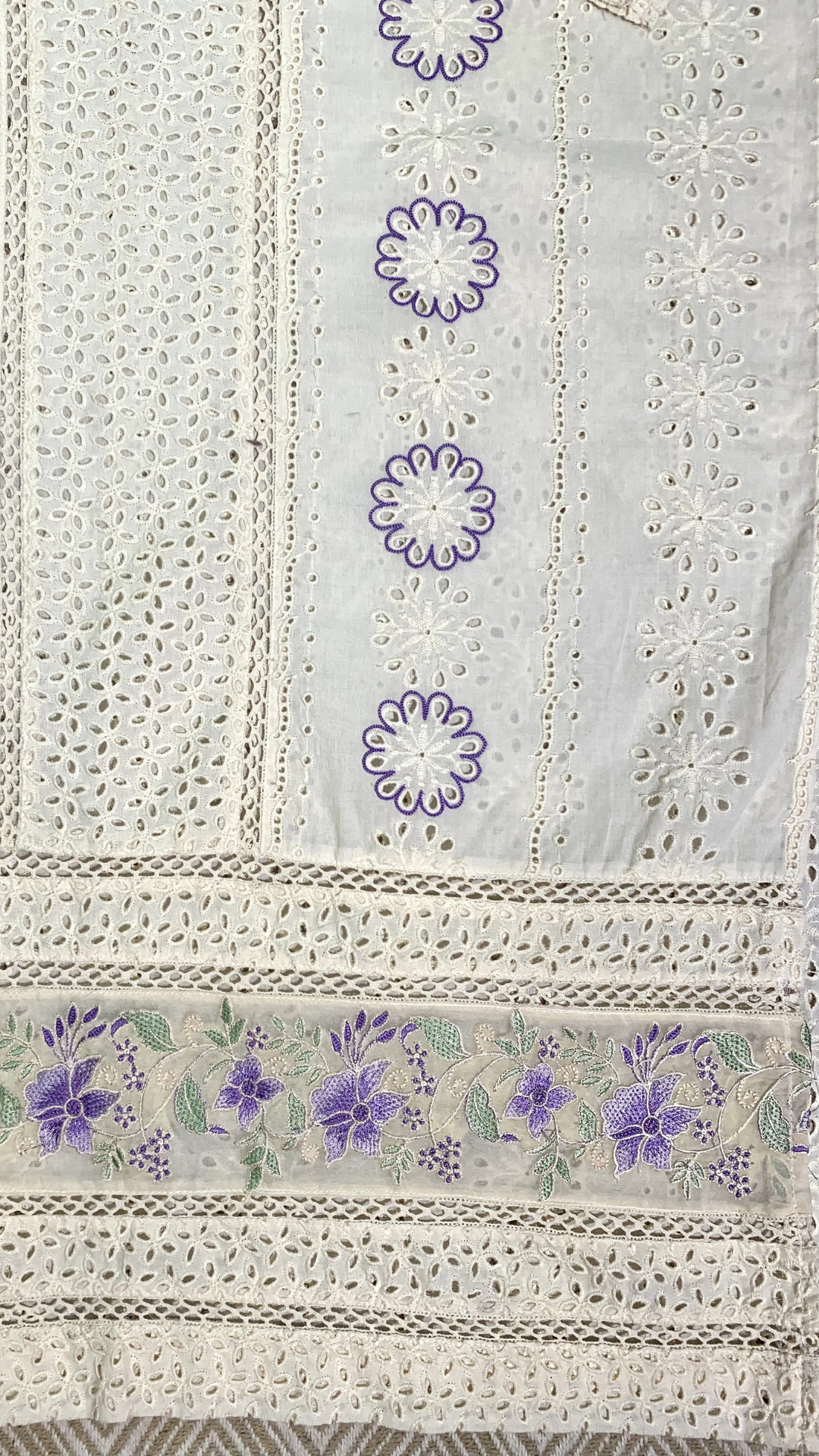 White Blue Digital Printed Chikankari Semi Stitched Suit With Thread Work