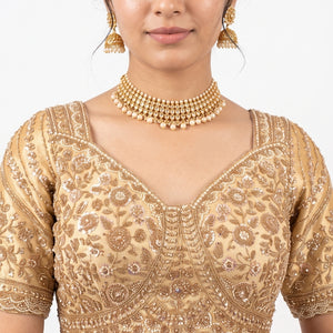 Golden Ivory Tissue Saree Embellished With Sequins, Moti & Cut Dana Work
