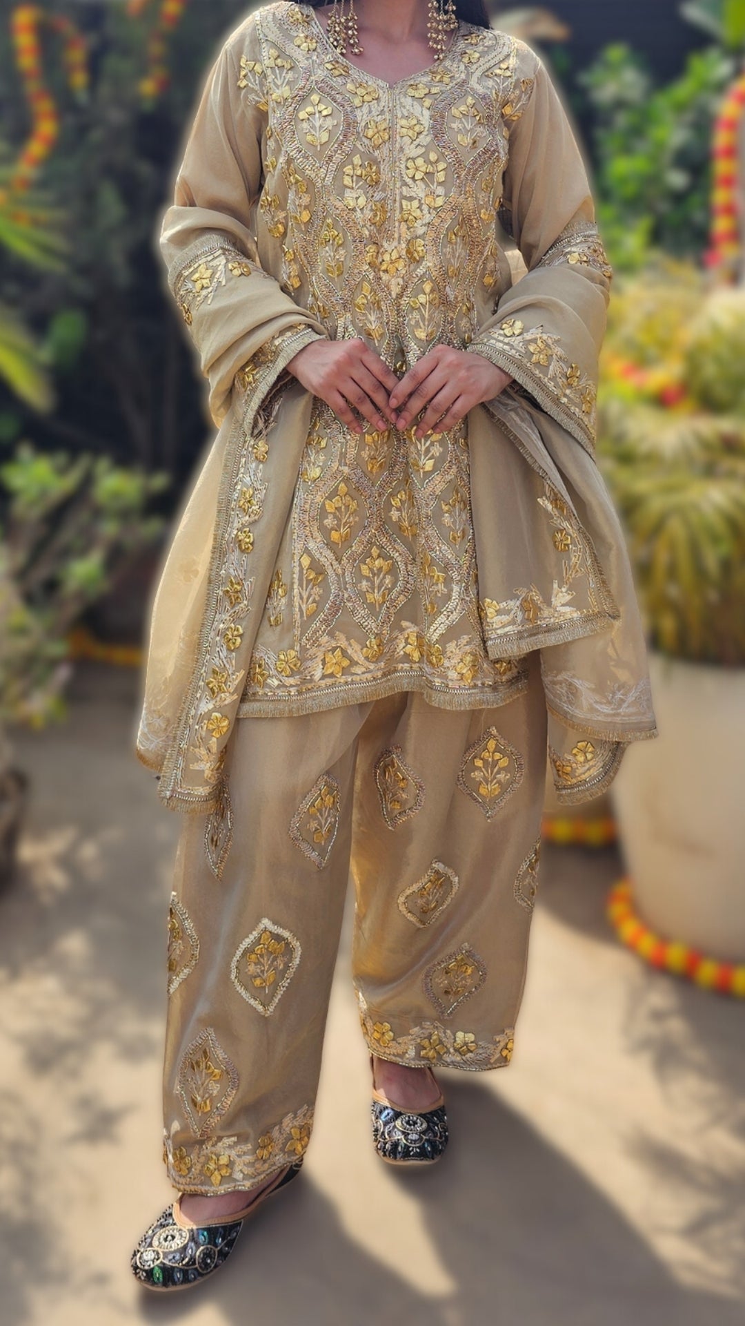 Golden Tissue Indo-Western with Gota Patti Work