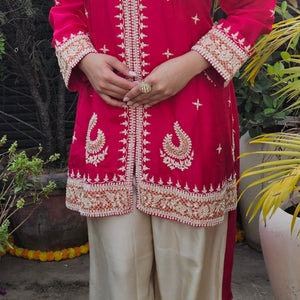 Rani Dola Silk Indo-Western with Dori, Moti & Sequin Work