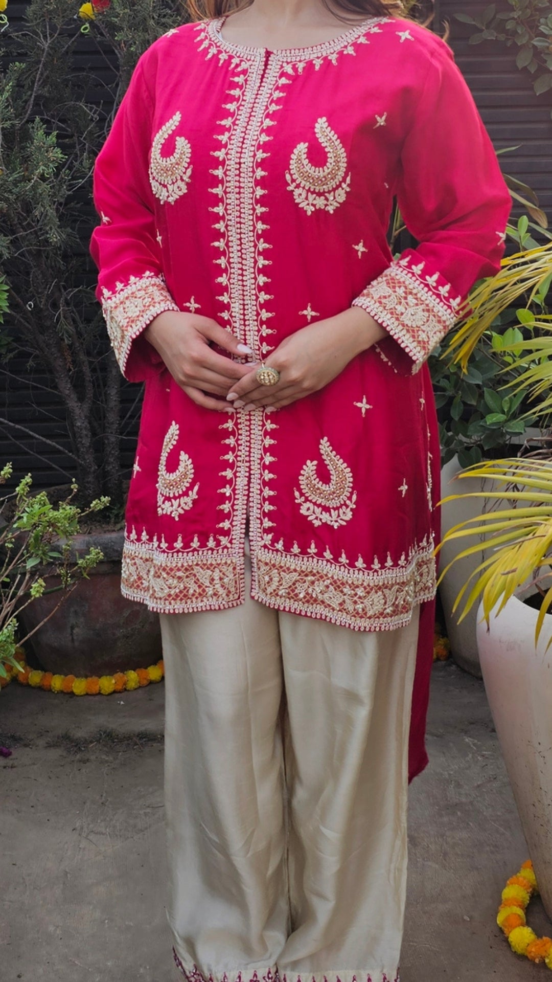 Rani Dola Silk Indo-Western with Dori, Moti & Sequin Work