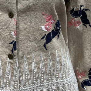 Beige Jute Coord Set with Thread Work Detailing