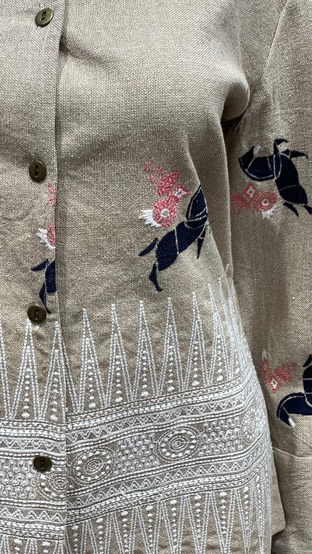Beige Jute Coord Set with Thread Work Detailing