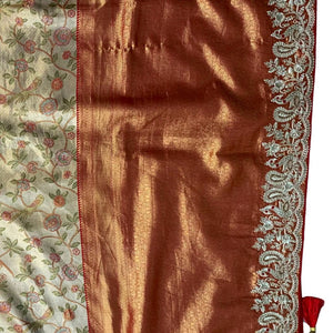 Rust Tissue Banarasi Unstitched Saree with Sequins & Cut Dana Work