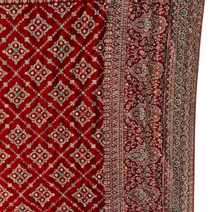Red Bridal Satin Unstitched Saree with Zarkan & Cut Dana Work