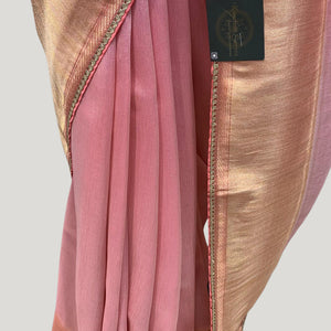 Baby Pink Silk Saree with Stitched Blouse and Zari, Cutdana & Sequins Work