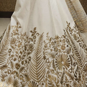 Ivory White Raw Silk Lehenga with Dupatta