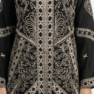 Black Chinon Suit Set with Thread Work Detailing
