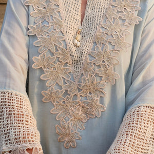Mulmul Cotton Indo-Western in Sky Blue with Lace Work