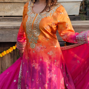 Ombre Uppada Silk Indo-Western with Zari, Sequin & Digital Print