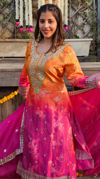 Ombre Uppada Silk Indo-Western with Zari, Sequin & Digital Print