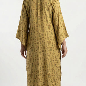 Lemon Yellow Muslin Coord Set with Sequins, Mirror, Bead & Digital Print Detailing