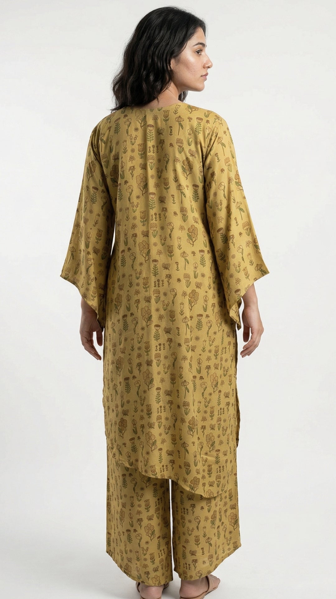 Lemon Yellow Muslin Coord Set with Sequins, Mirror, Bead & Digital Print Detailing