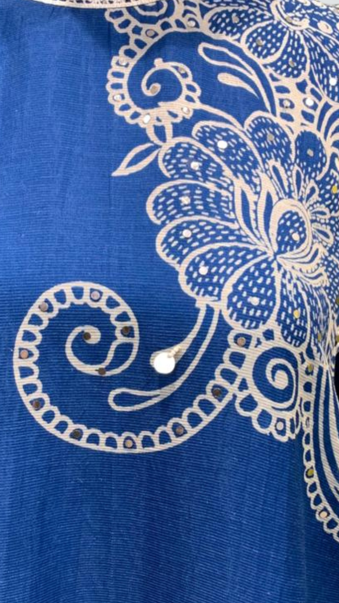 Blue Handloom Cotton Coord Set with Moti, Sequin & Lace Detailing