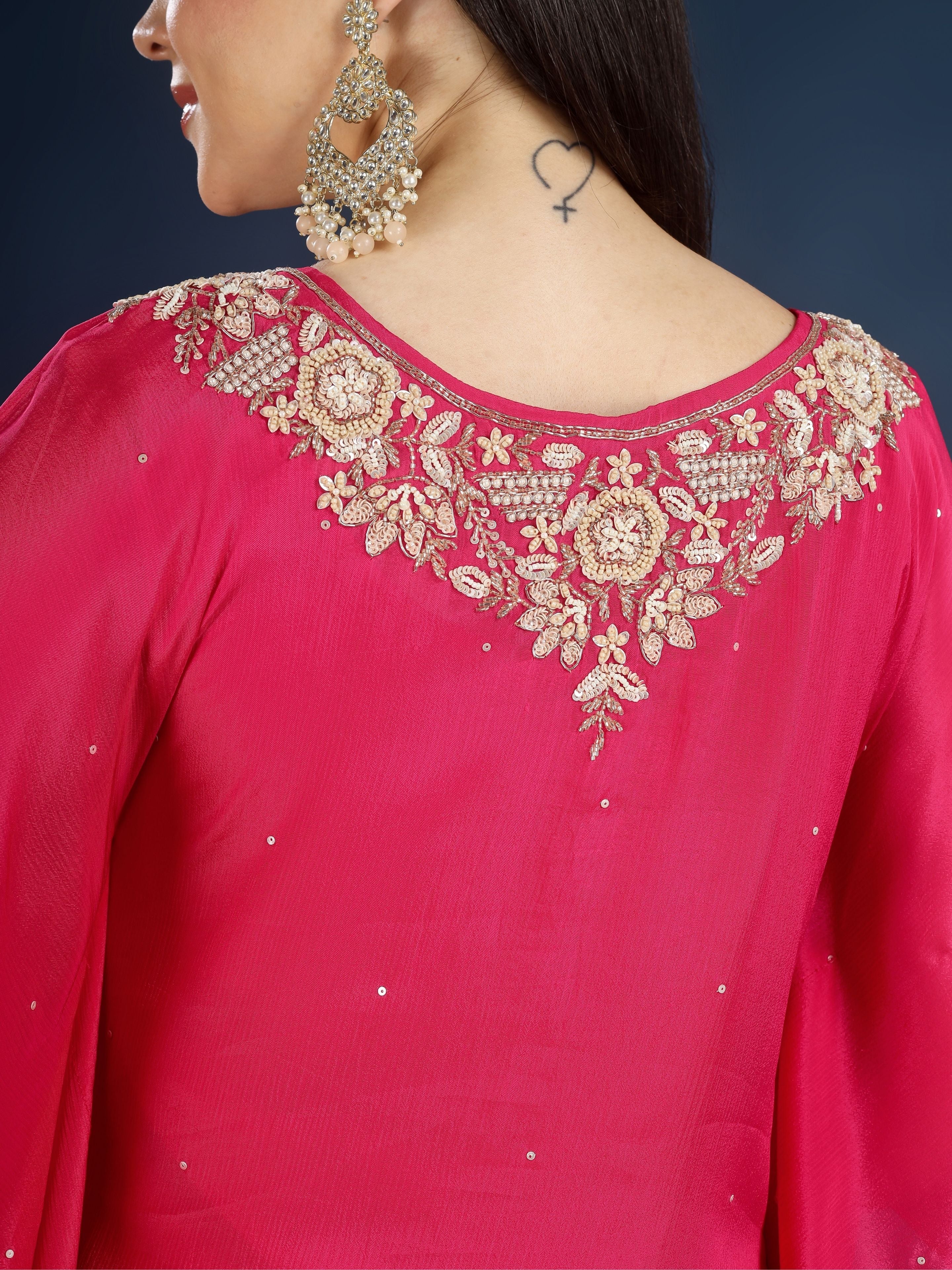 Rani Chinon Indo Western with Cutdana, Sequins and Pearl Embroidery
