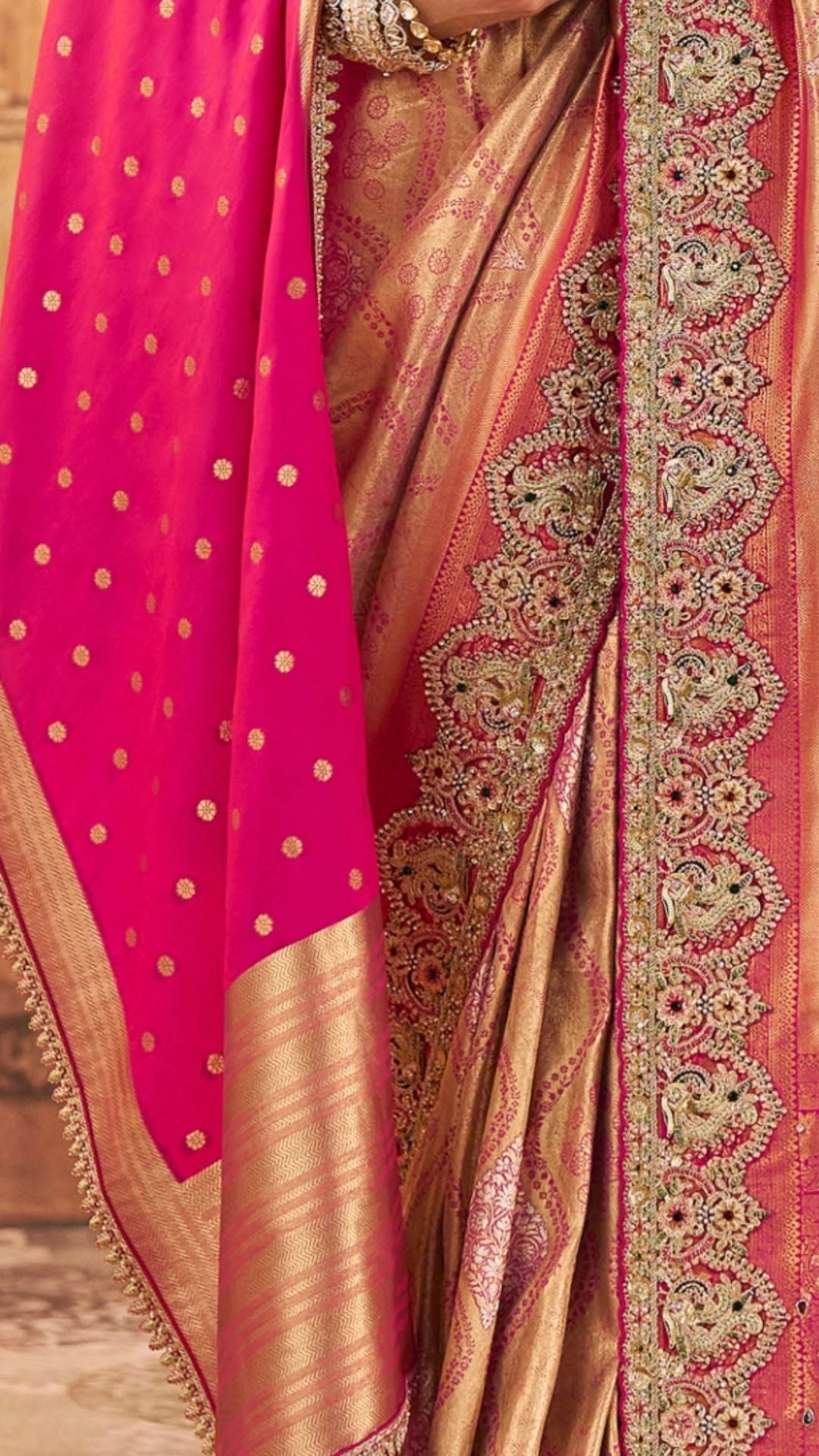 Pink Kadwa Kasab Silk Embroidered Saree and Dupatta