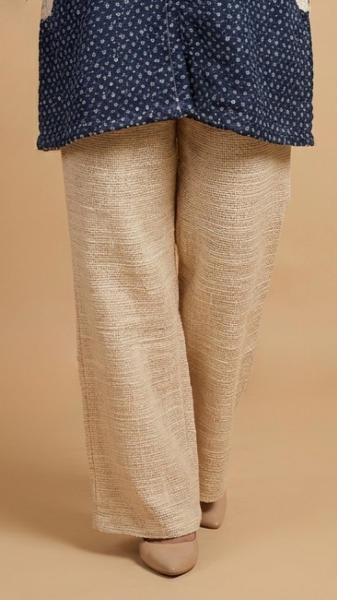 Blue and Beige Jute Coord Set with Sequins Work