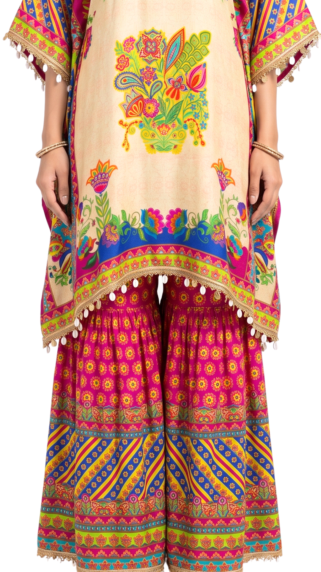 Multicolor Crepe Fabric Digital Printing Mirror Work Sequins