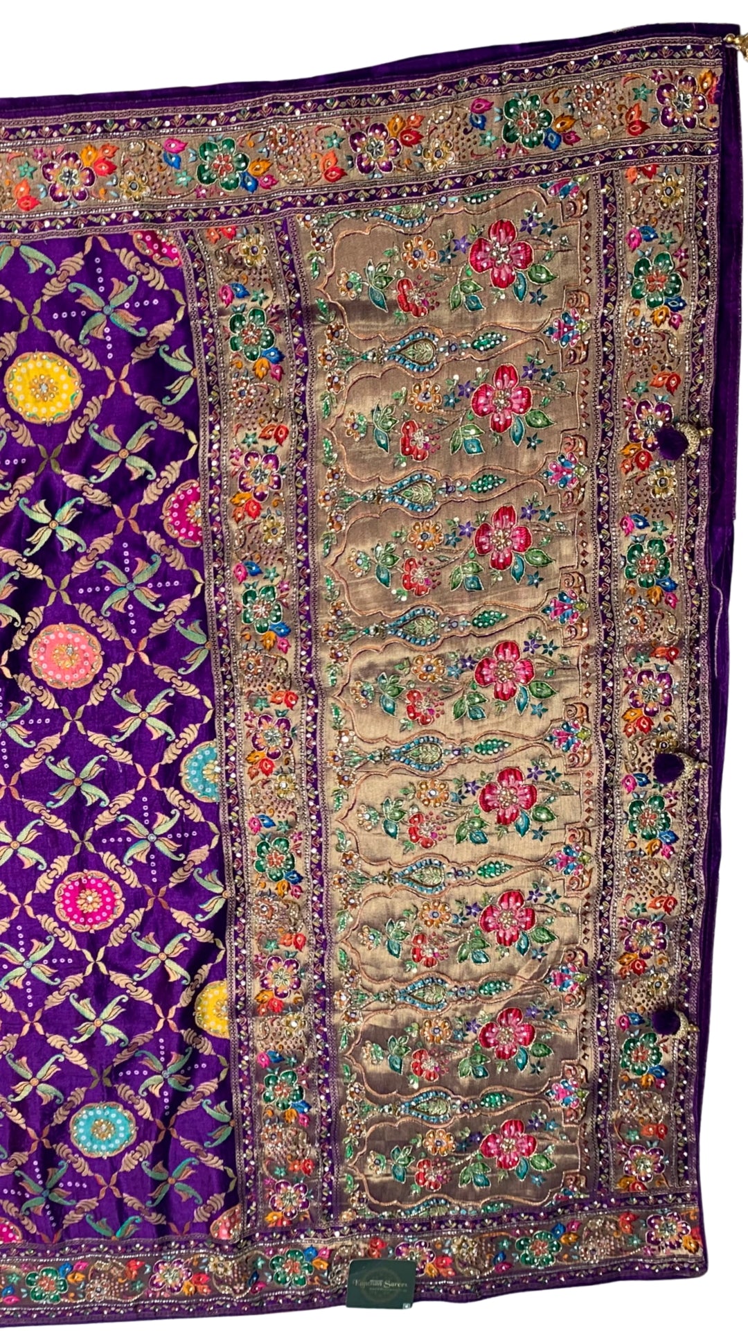 Purple Banarasi Silk Satin Unstitched Saree with Dabka, Sequins & Cut Dana Work