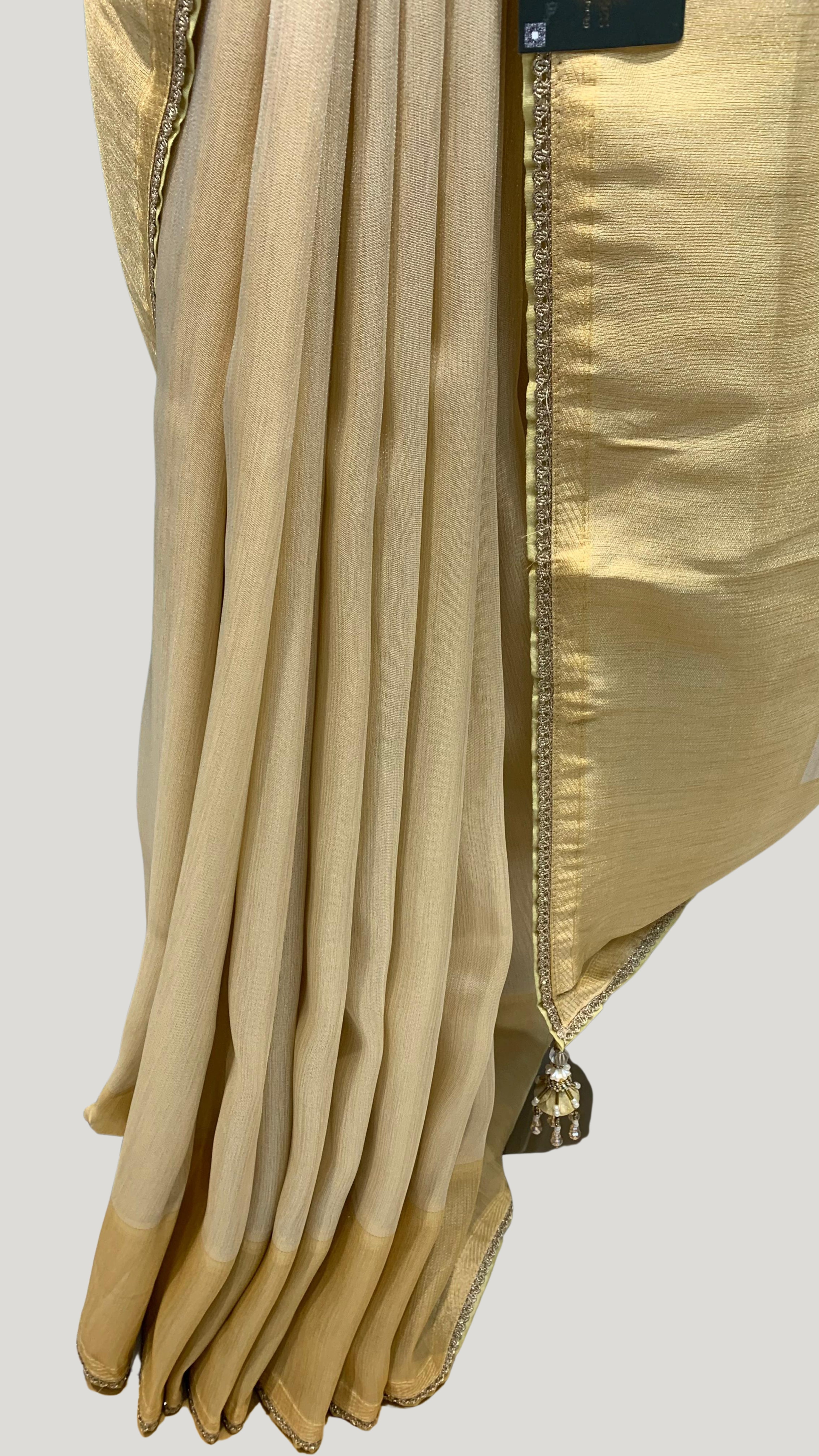 Yellow Silk Saree with Stitched Blouse and Zari, Cutdana & Sequins Work