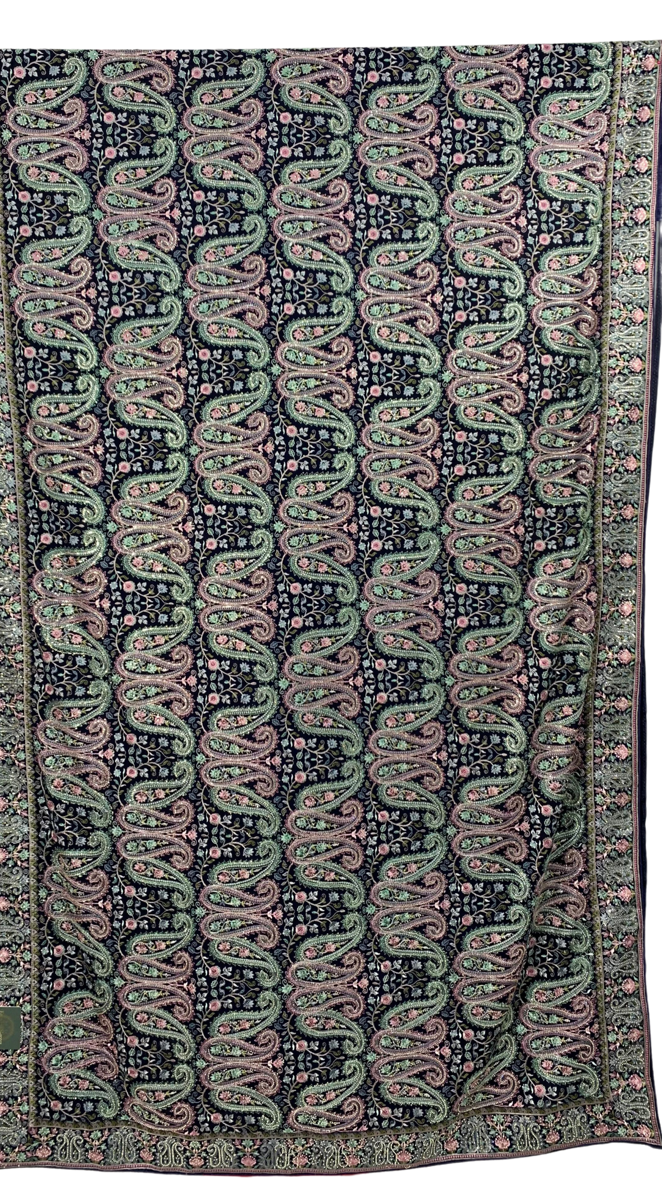 Navy Blue Georgette Saree with Unstitched Blouse and Kashmiri Work