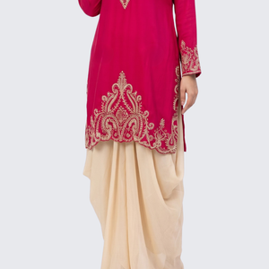 Red Chinon Dhoti Suit Set with Cutdana, Sequins, Pearl and Dabka Embroidery