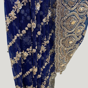Midnight Blue Net Saree with Cutdana, Moti & Sequins Work