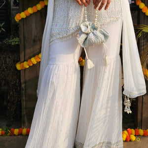 White Georgette Indo-Western with Thread, Stone & Pearl Work