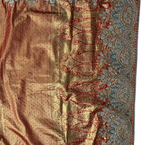 Orange Banarasi Unstitched Saree with Zarkan Work