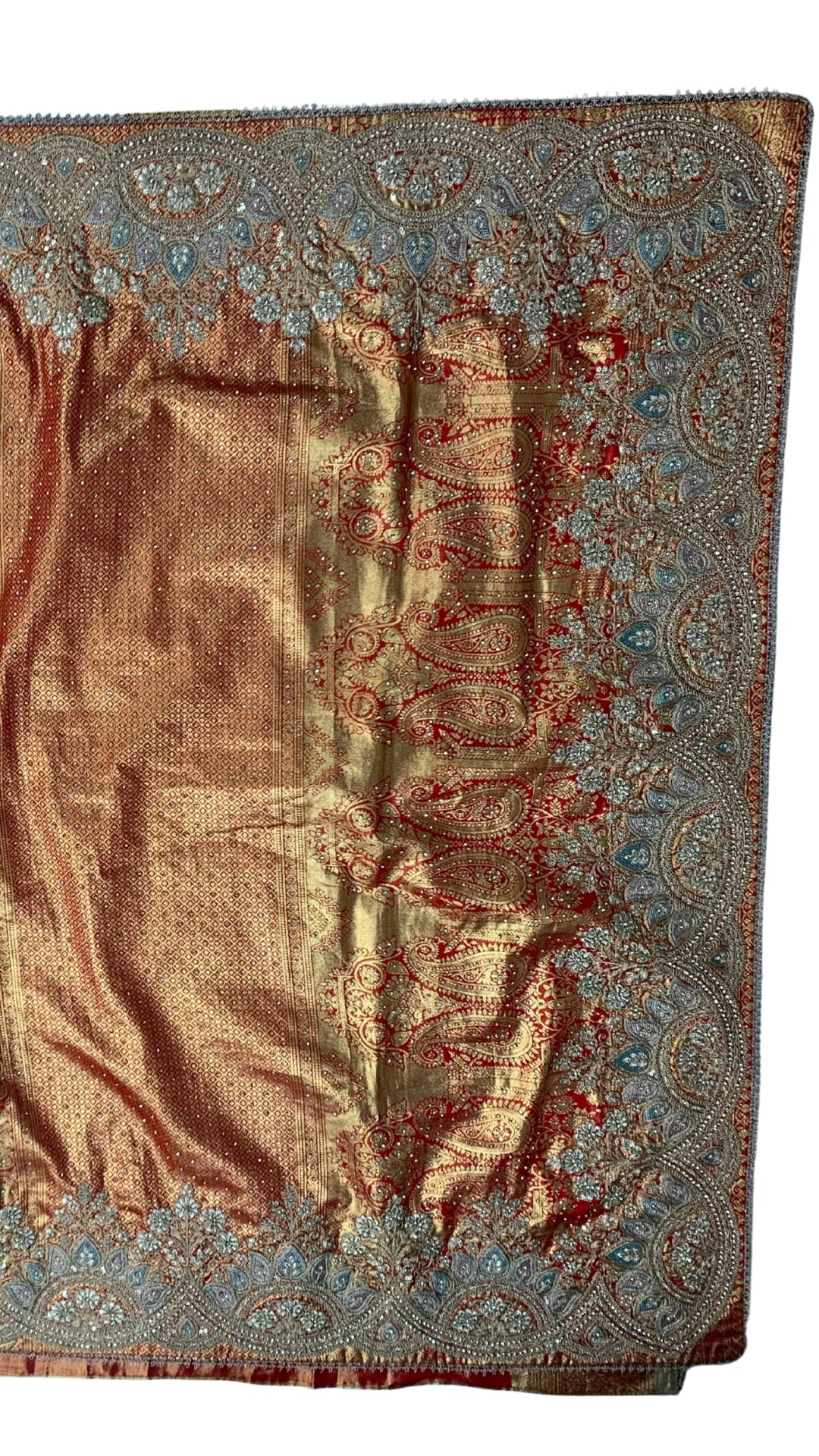 Orange Banarasi Unstitched Saree with Zarkan Work